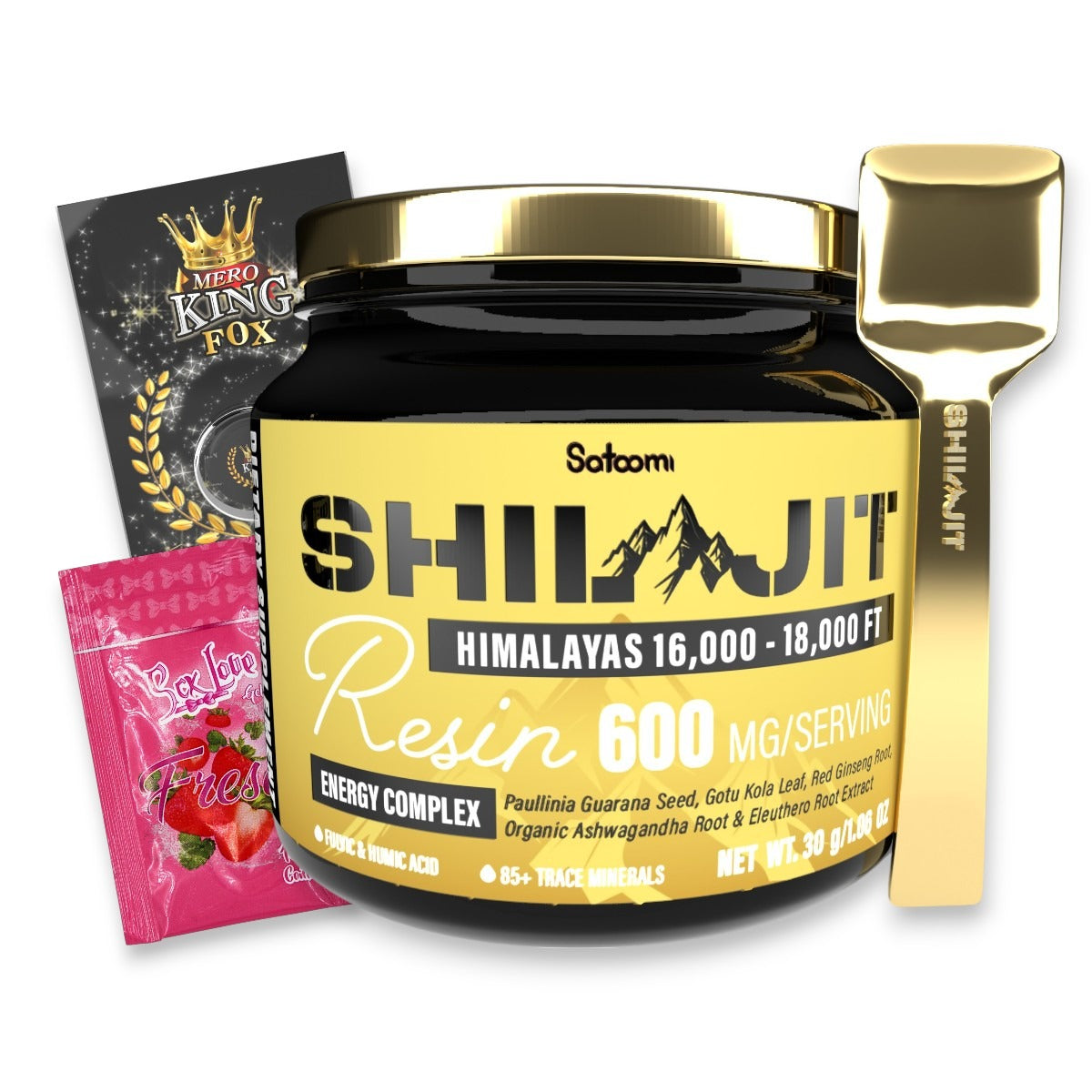 Combo Shilajit Gold + Sachet gel íntimo y Crema Mero King + cuchara dorada
